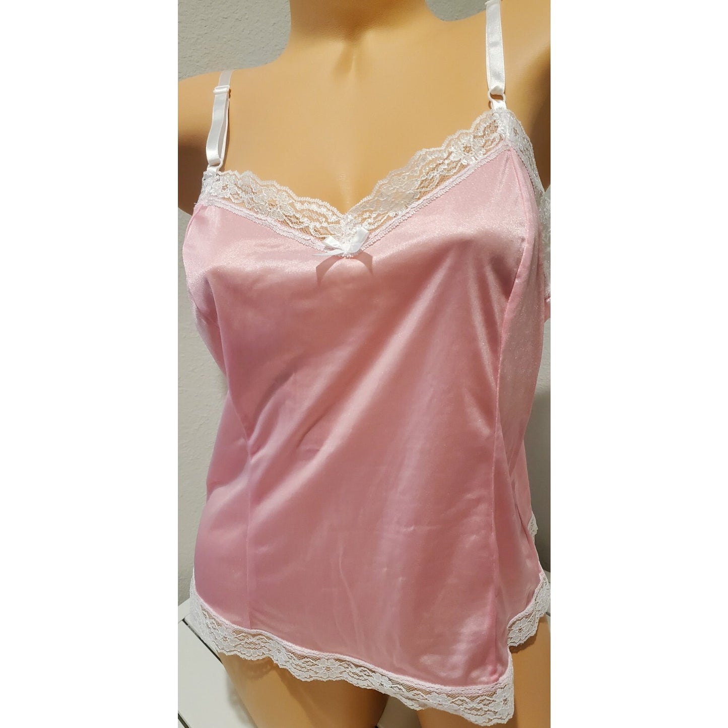 Blair Vintage Silky Nylon Camisole Lace Trim Adjustable Straps Princess Pink M