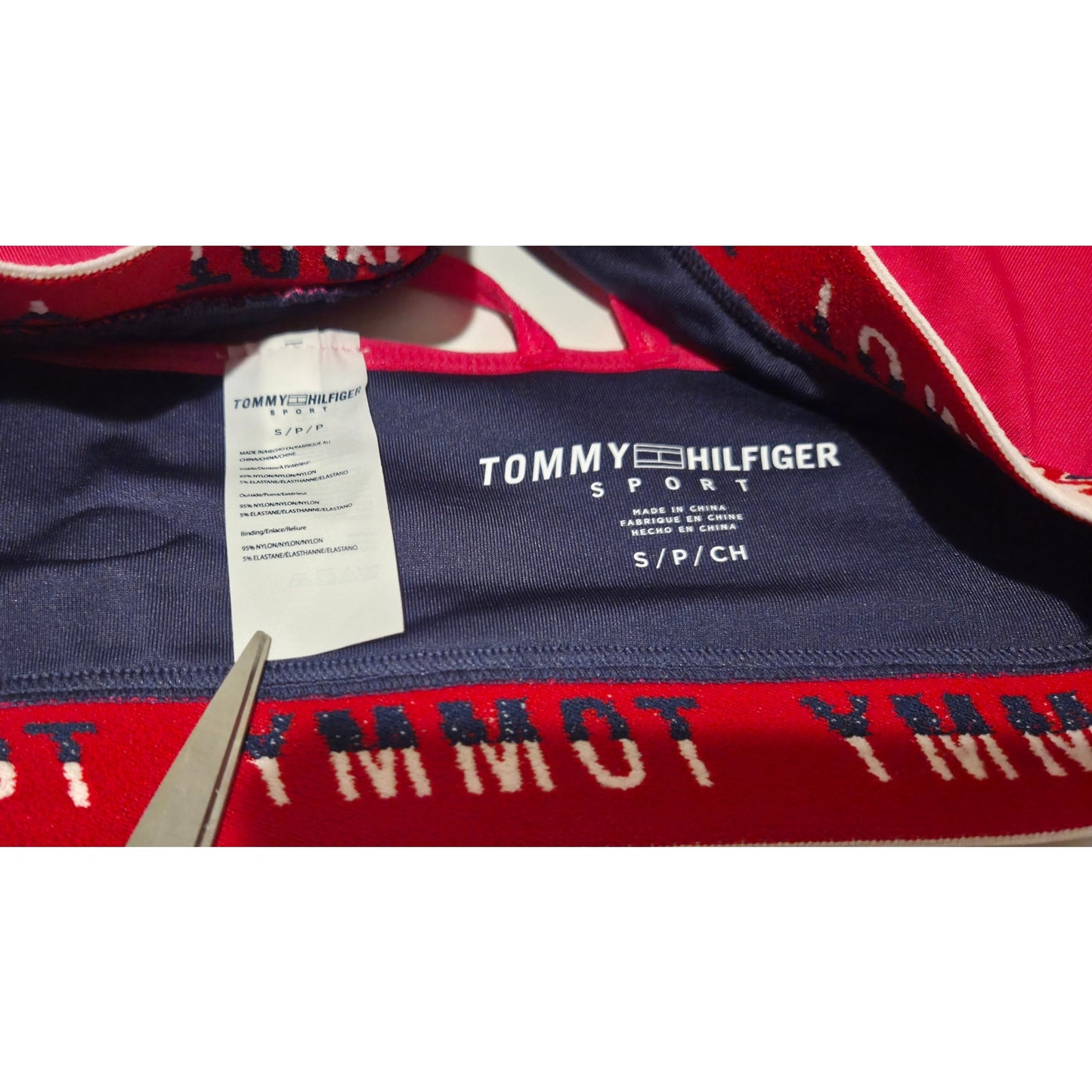 Tommy Hilfiger Sports Bra Racerback Strappy Back Logo Band Neon Pink Size S