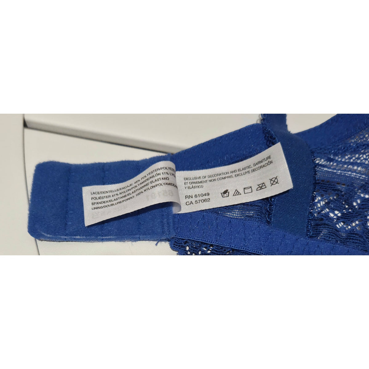 Wacoal 65191 Unlined Underwire Bra 34DD Royal Blue Sheer Floral Lace