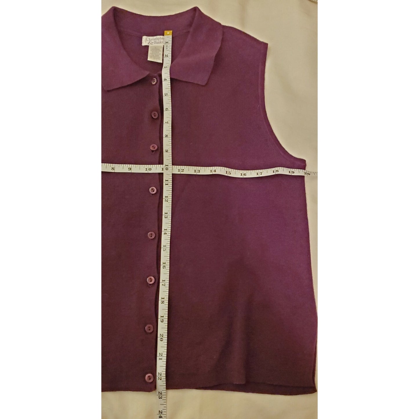 Christopher & Banks Polo Shirt Sleeveless Button-Up Side Slits Purple Women's L