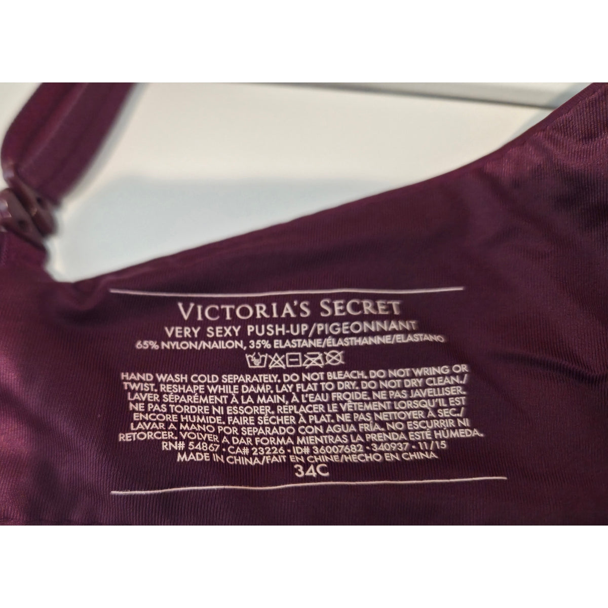 Victoria's Secret Very Sexy Nylon Push Up Bra Multiway Straps Purple 34C 2015