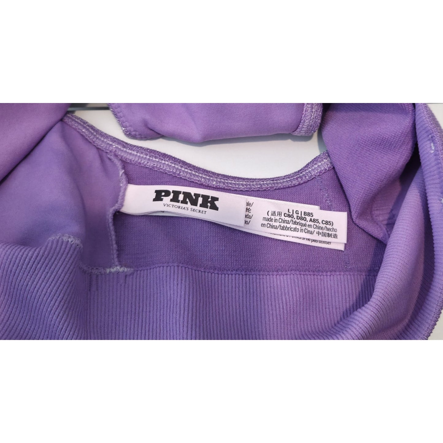 Victoria's Secret PINK Shimmer Plunge Sports Bra Ultraviolet Purple L
