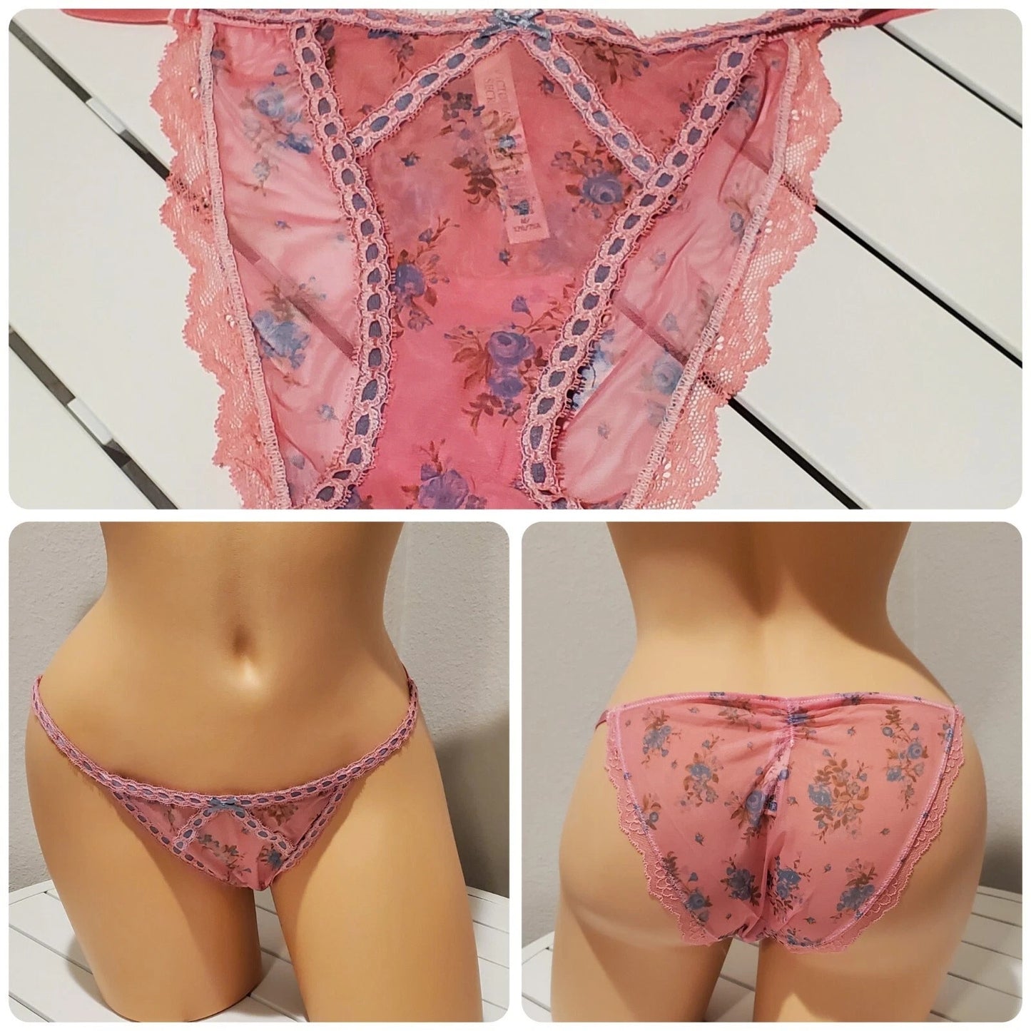 Victoria's Secret Dream Angels Bikini Panty Sheer Floral Print Pink Watermelon