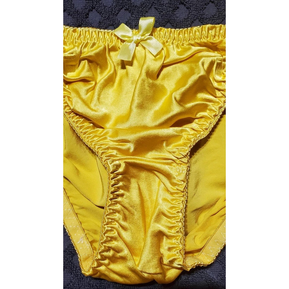 Liquid Satin String Bikini Panty Shiny Double Silk Gusset Sunflower Yellow