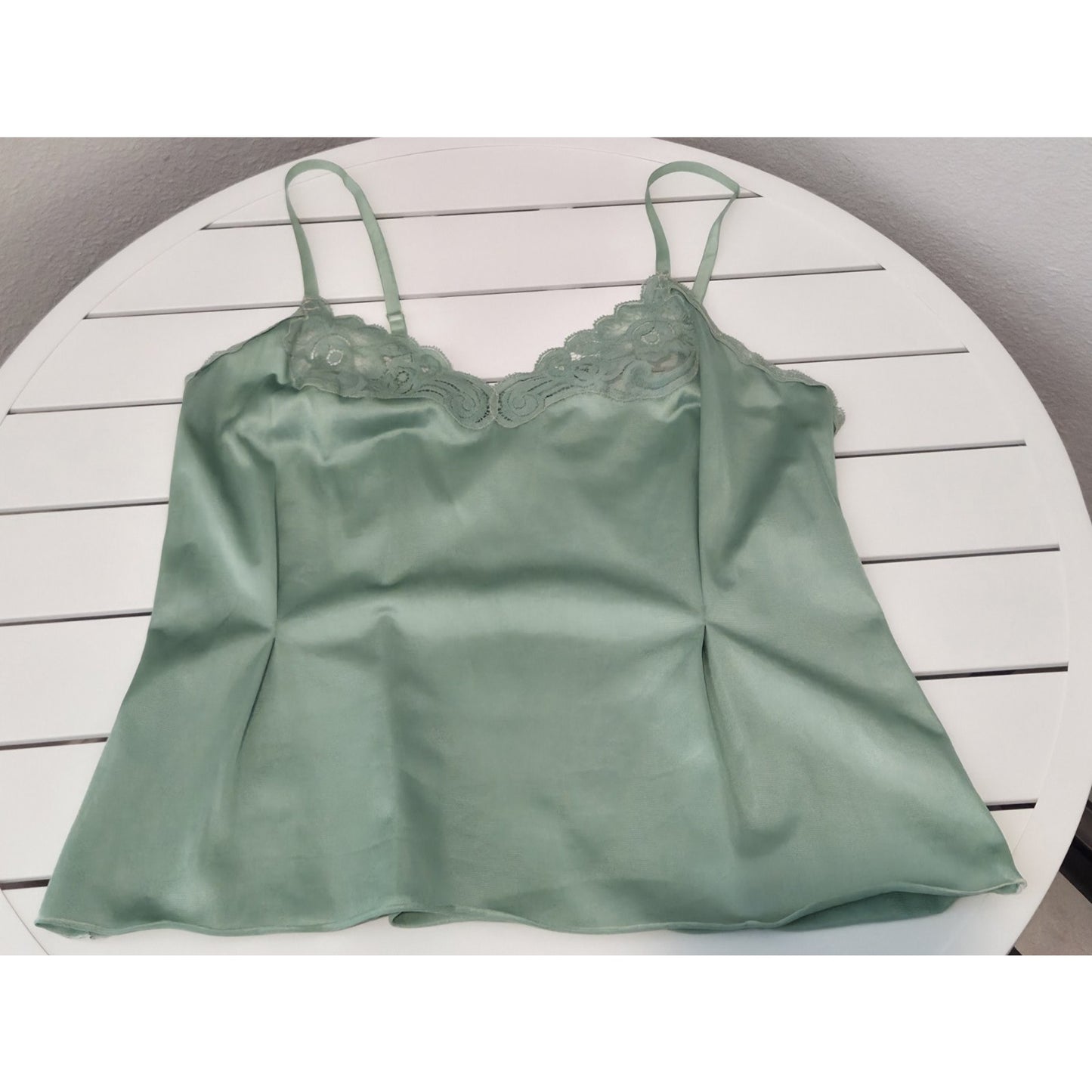 Vanity Fair Vintage Antron III Nylon Camisole Floral Lace Made in USA Green 36