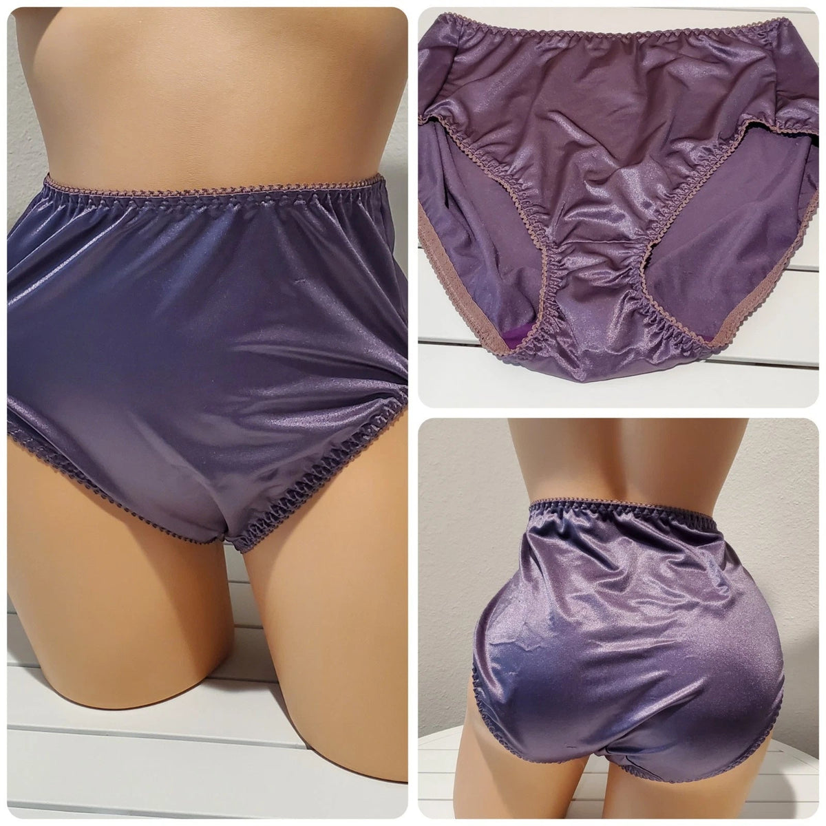 Vanity Fair 48301 Shiny Nylon Satin Stretch Hi Cut Brief Panty Viola Purple 9