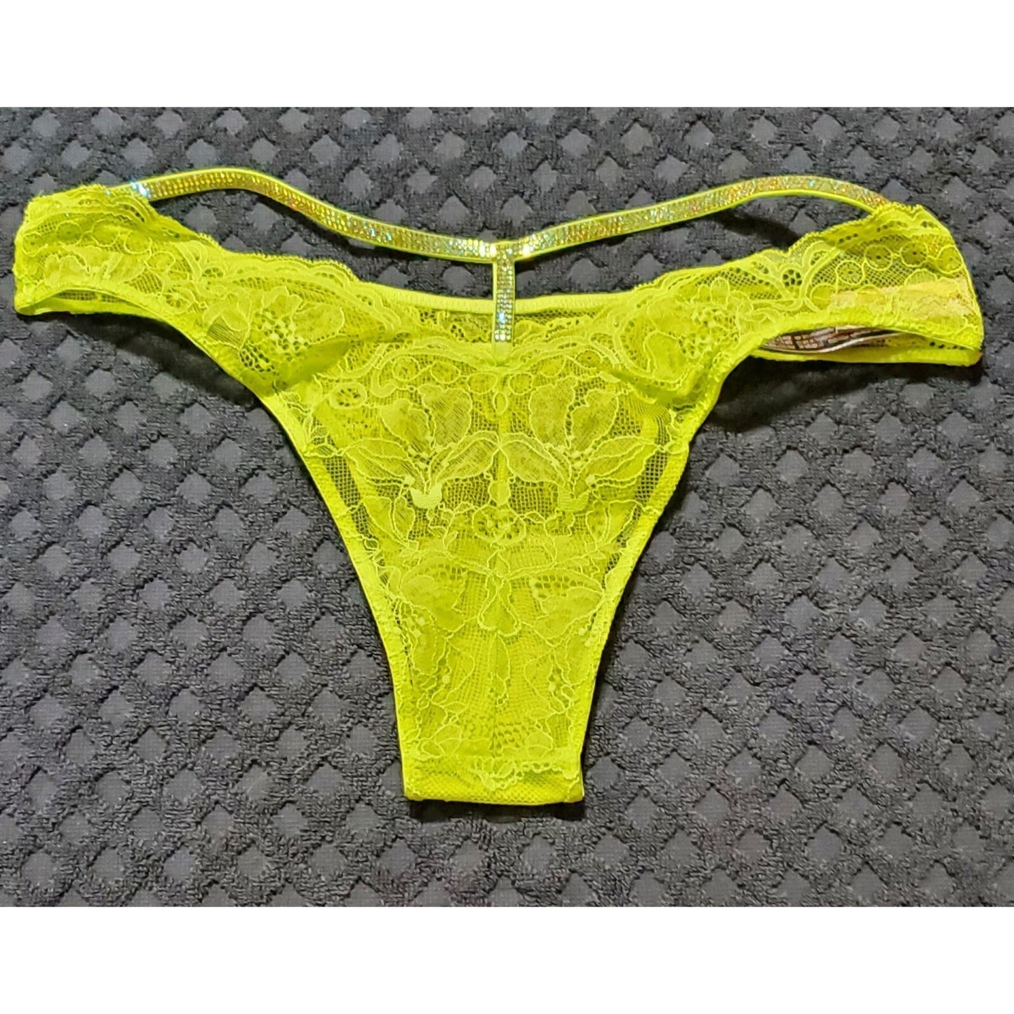 Victoria's Secret Shine Brazilian Panty All Lace Y-Back Strap Bright Green 6/M