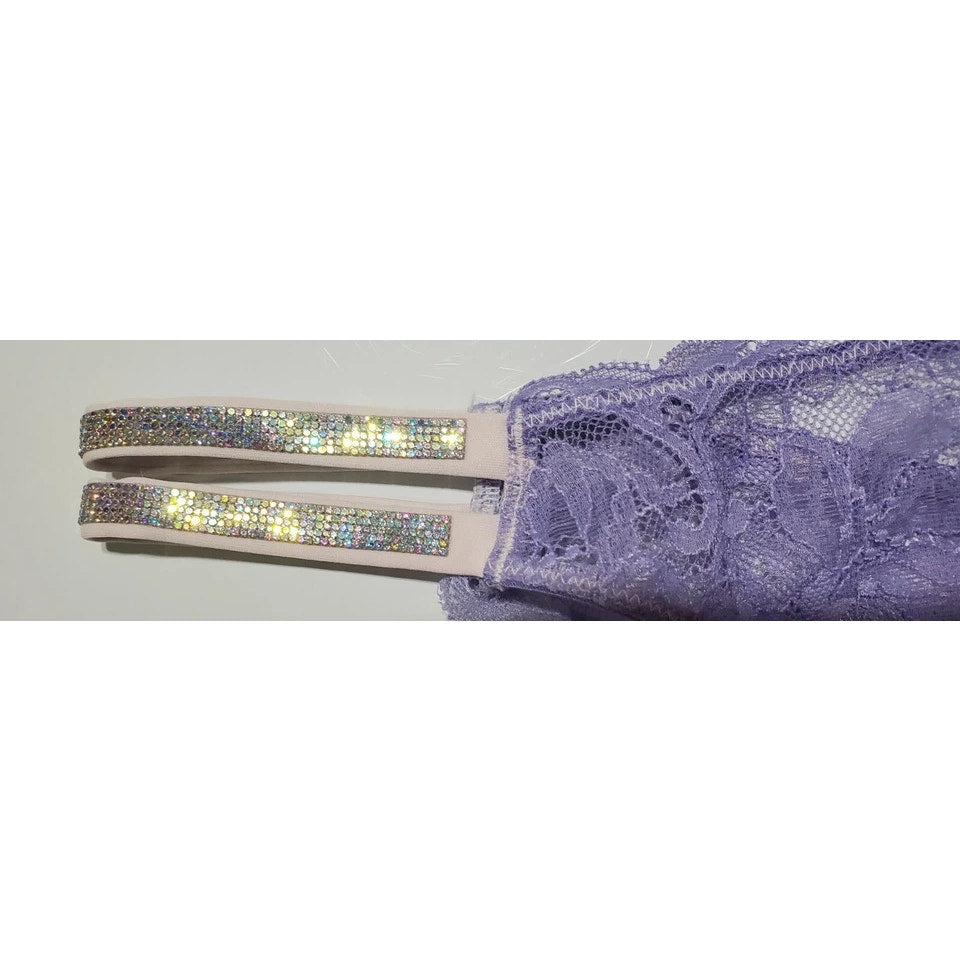 Victoria's Secret Double Shine Strap Brazilian Panty All Lace Purple Freeze 9