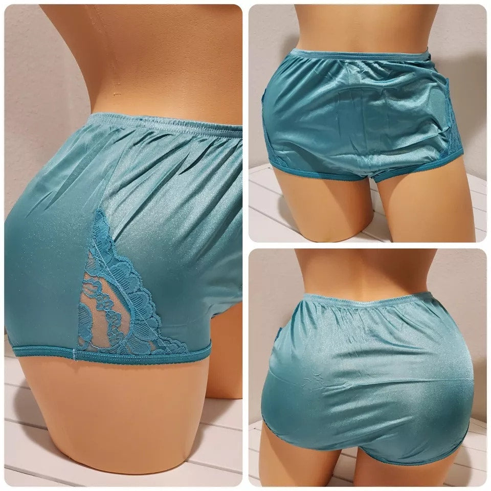 Vanity Fair Lace Nouveau Nylon Full Cut Panty Lace Shiny Ocean Wave Blue 8/XL
