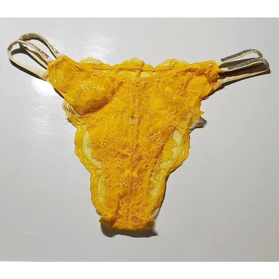 Victoria's Secret Double Shine Strap Brazilian Panty All Lace Carnation Yellow