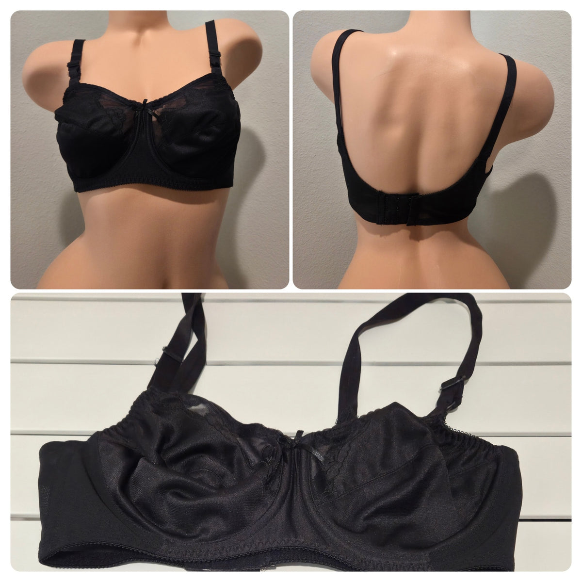 Bali 0180 Vintage Nylon Spandex Unlined Sheer Lace Underwire Bra Black 34C