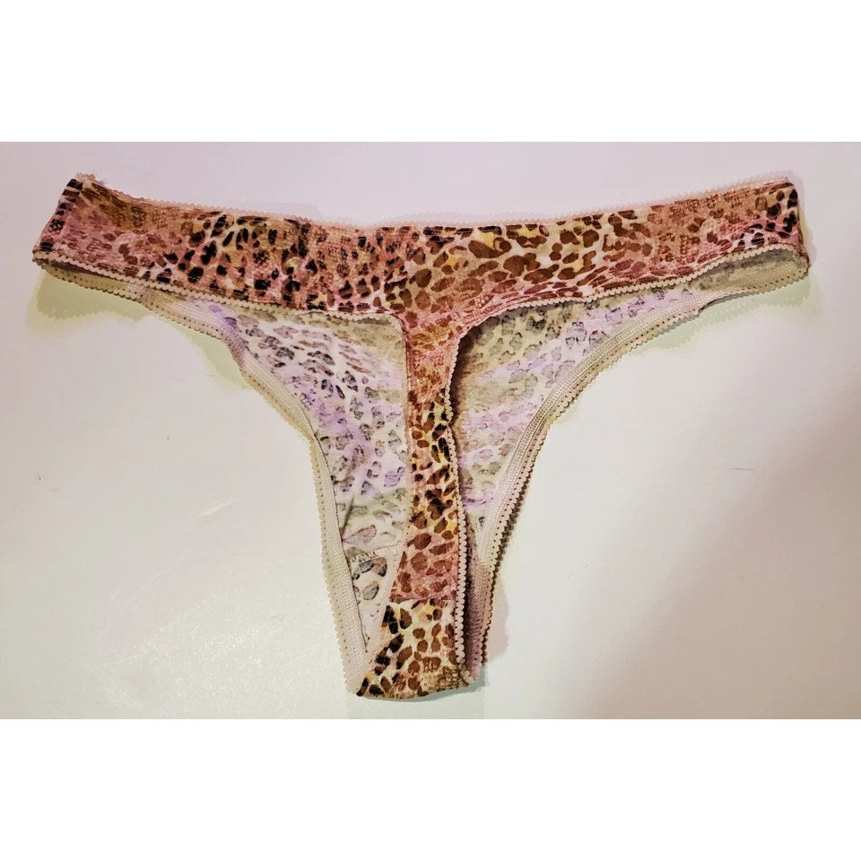 Victoria's Secret High Cut Thong Panty 100% Cotton Soft Leopard Print Sunset 9