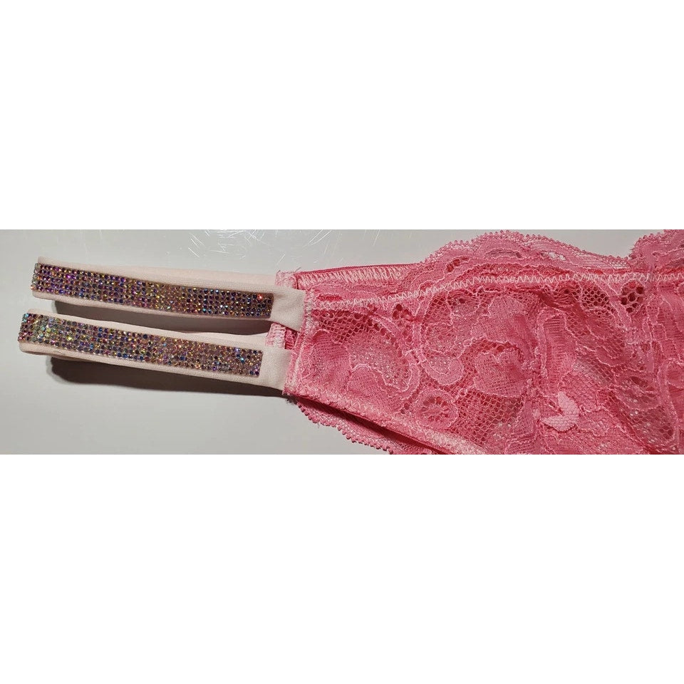 Victoria's Secret Double Shine Strap Brazilian Panty All Lace Princess Pink 9