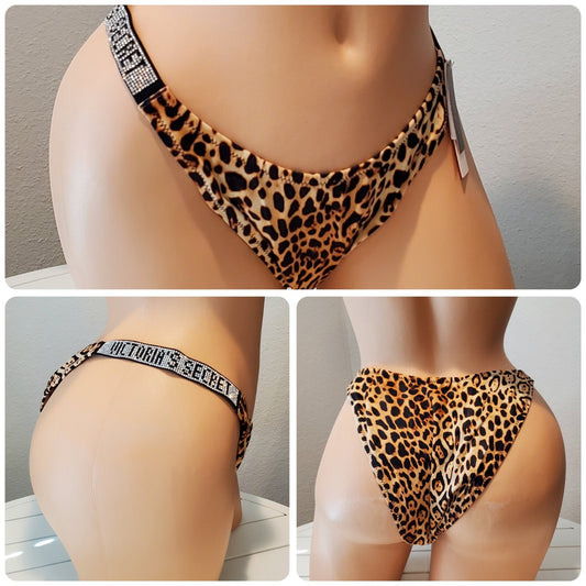 Victoria's Secret Swim Shine Brazilian Bikini Strap Leopard Print 8/XL Star Vintage And More LLC