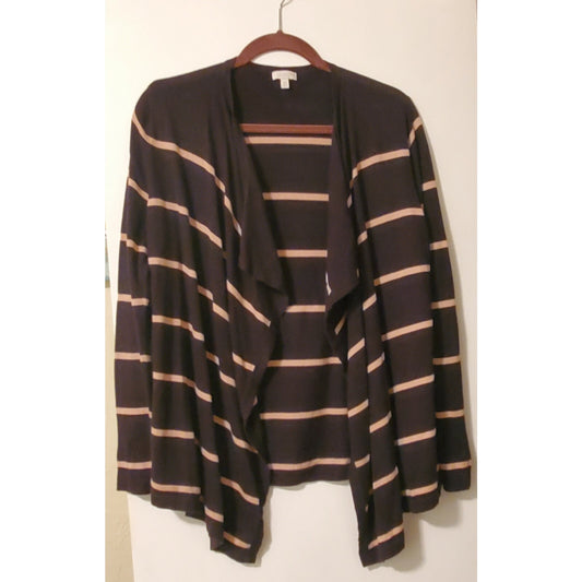 Talbots Cardigan Sweater Open Front Drape Black Mauve Stripe Petite M Star Vintage And More LLC