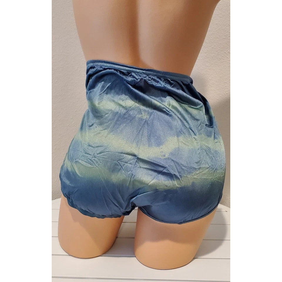 Vanity Fair Lace Nouveau Nylon Full Cut Panty Rainbow Shift Green On Blue 9/2XL