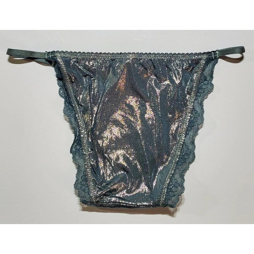 Victoria's Secret Dream Angels String Bikini Panty Shiny Lace Silver Platinum XS