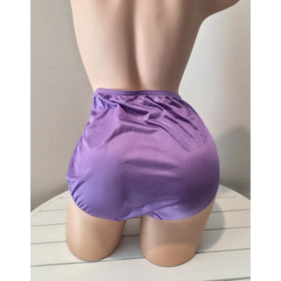 Shadowline 11182 Lace Insets Bikini Panty Shiny Nylon Ultraviolet Purple 10/3XL