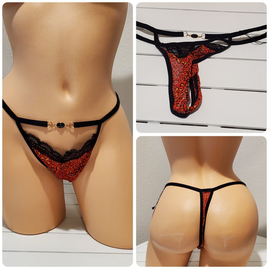 Celamirio Sheer G-String Thong Unlined Gusset Red Leopard Print XL/8 Star Vintage And More LLC