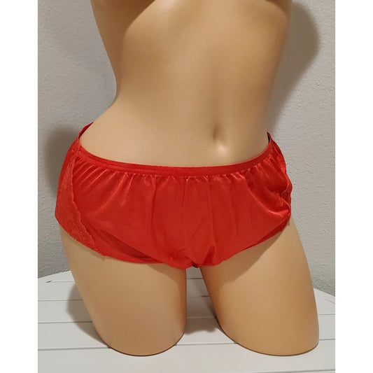 Shadowline 11182 Lace Insets Bikini Panty Shiny Nylon Full Cut Silky Red Star Vintage And More LLC