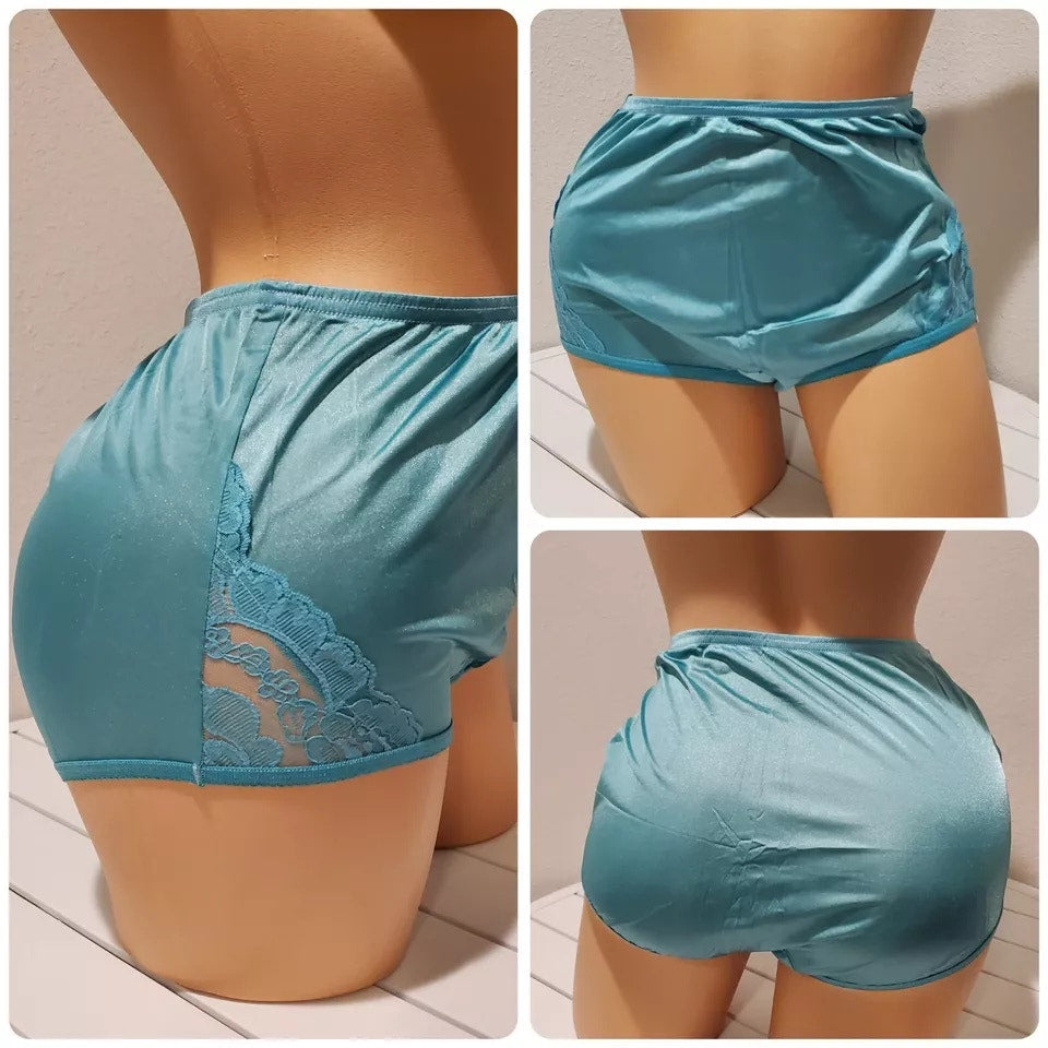 Vanity Fair Lace Nouveau Nylon Full Cut Panty Lace Shiny Mermaid Blue