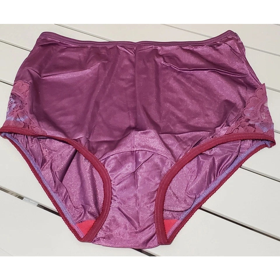 Vanity Fair Lace Nouveau Nylon Full Cut Panty Lace Shiny Wild Purple 2 Tone Lace