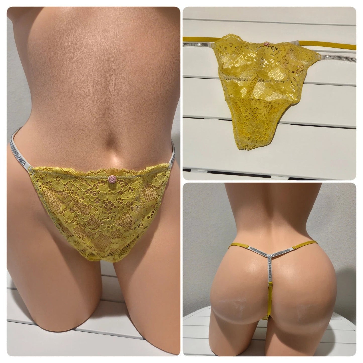 Victoria's Secret Dream Angels Shine Strap Shiny Thong Panty Cyber Yellow 8/XL