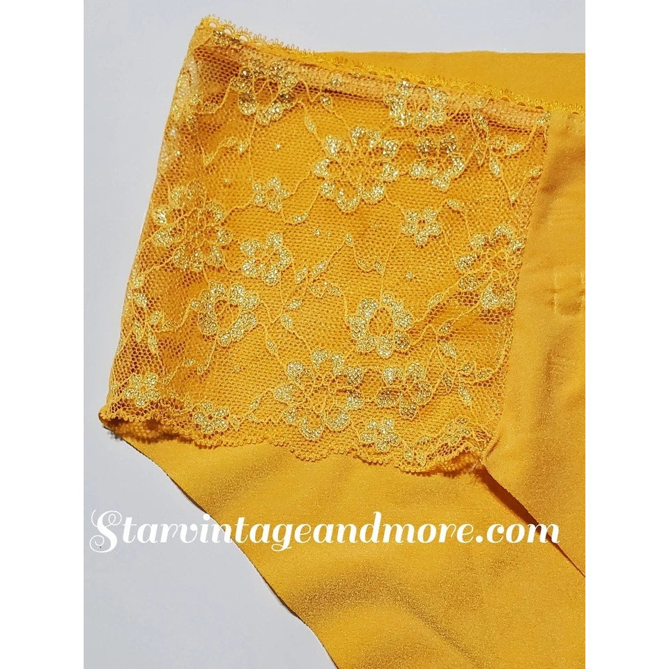 Victoria's Secret Stretch Satin Hiphugger Hipster Panty Lace Inset Naples Yellow