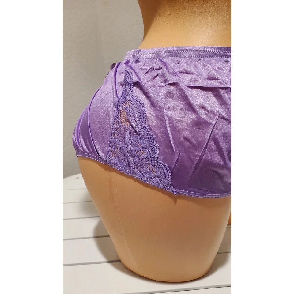 Shadowline 11182 Lace Insets Bikini Panty Shiny Nylon Purple Midnight 11/4XL