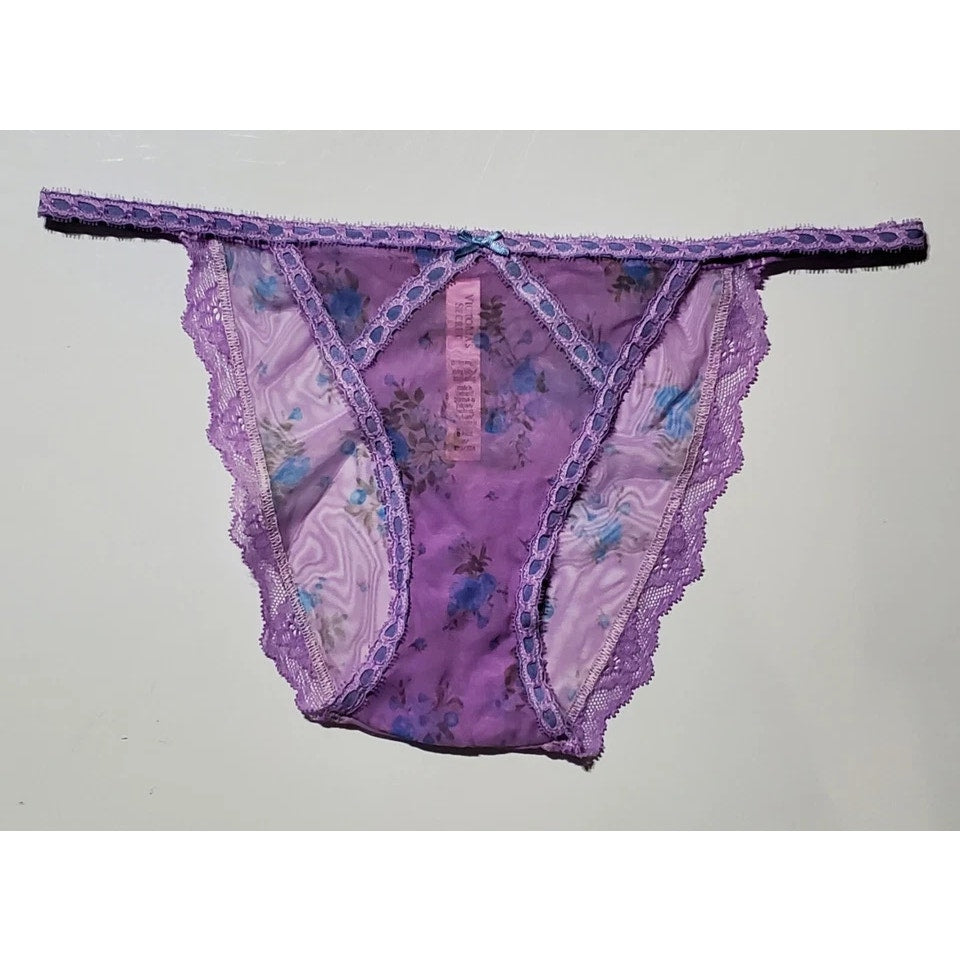 Victoria's Secret Dream Angels Bikini Panty Sheer Floral Print Purple Foxglove