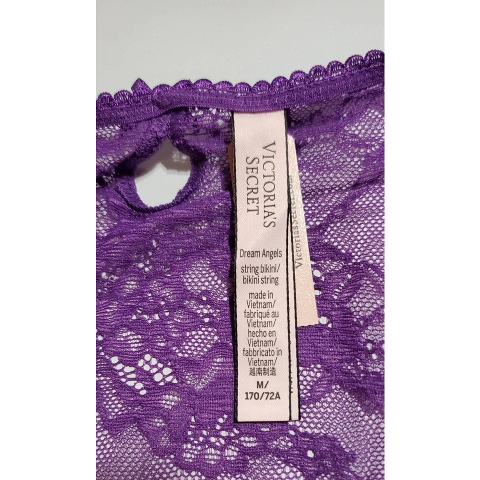Victoria's Secret Dream Angels String Bikini Panty All Lace Shiny Purple 6/M