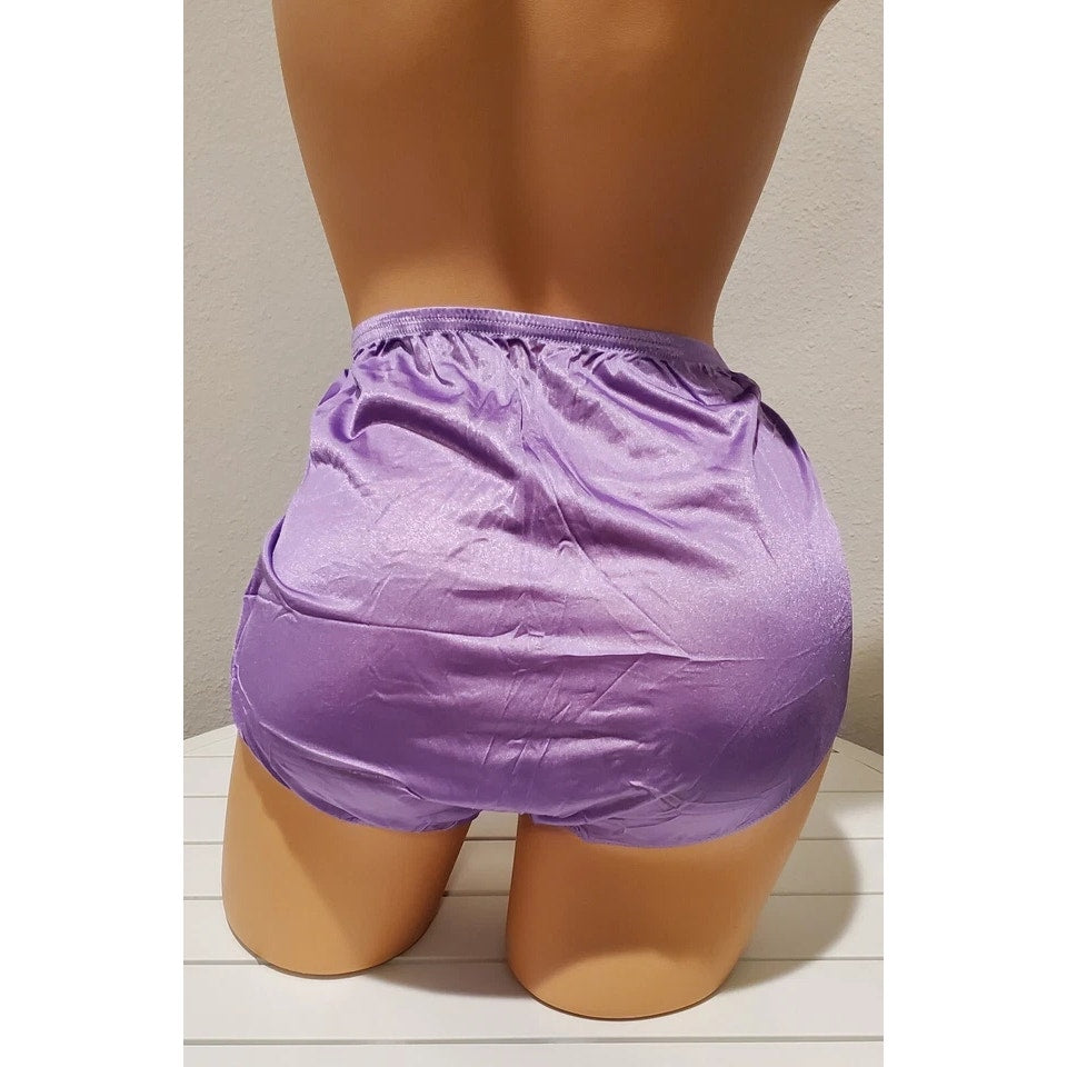 Shadowline 11182 Lace Insets Bikini Panty Shiny Nylon Purple Midnight 11/4XL