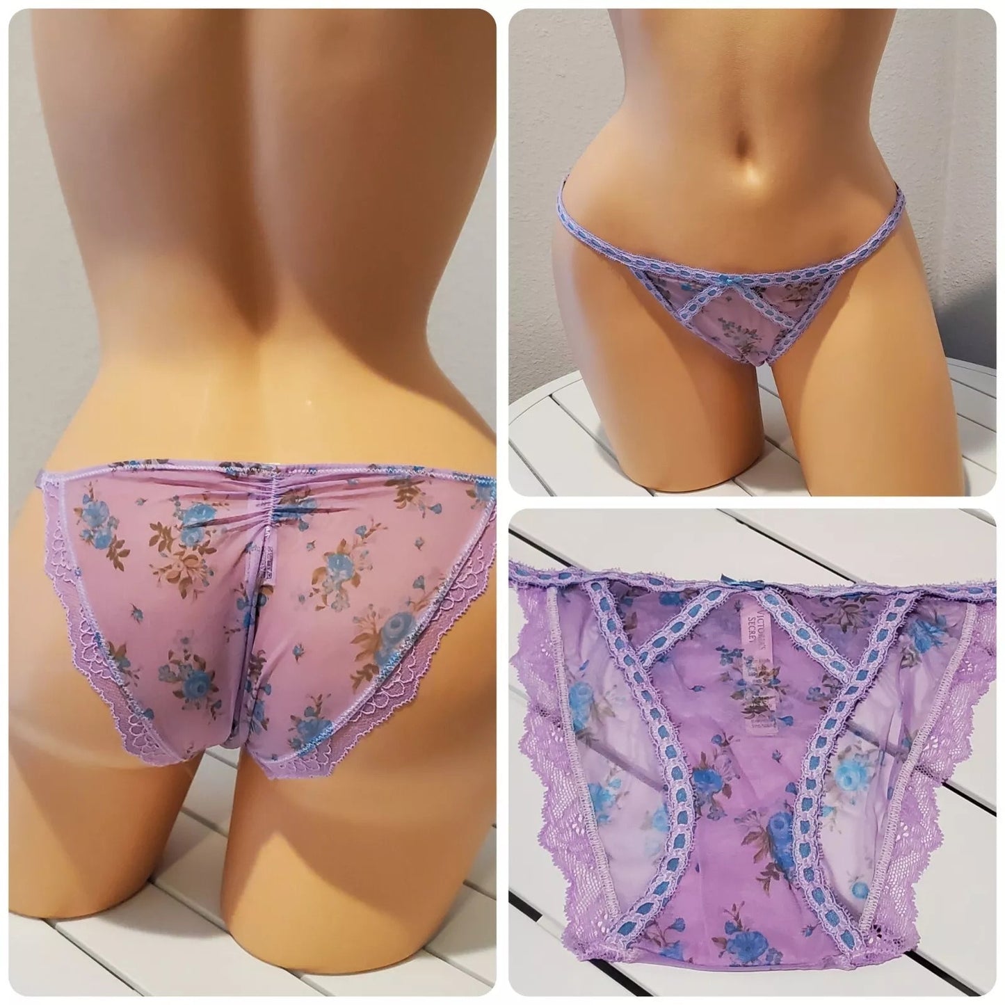 Victoria's Secret Dream Angels Bikini Panty Sheer Floral Print Glacier Purple