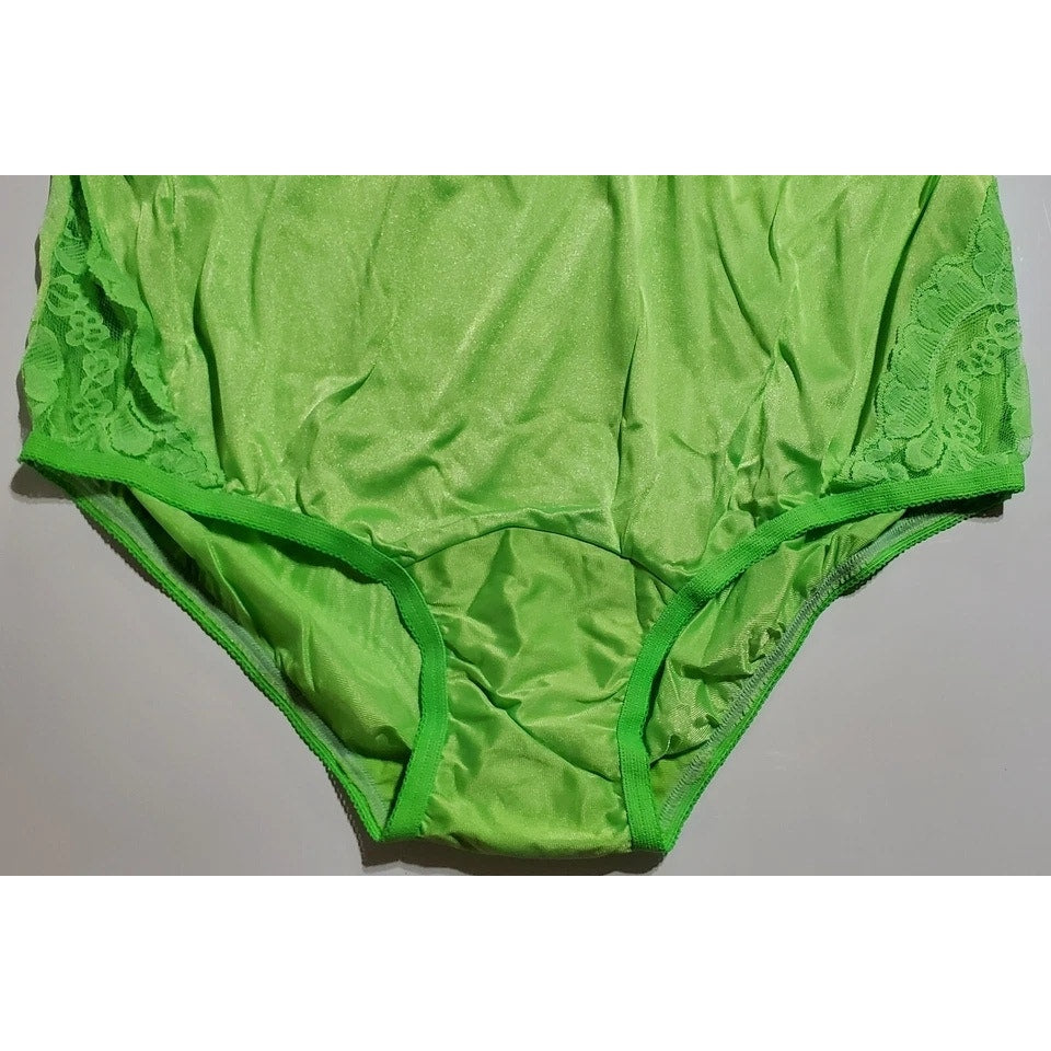 Vanity Fair Lace Nouveau Nylon Full Cut Panty Lace Shiny Lightsaber Green