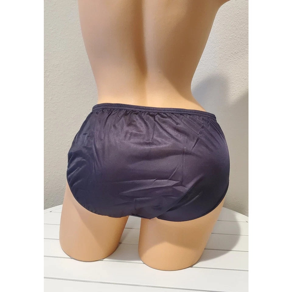 Shadowline 11182 Lace Insets Bikini Panty Shiny Nylon Full Cut Silky Black - Star Vintage & More