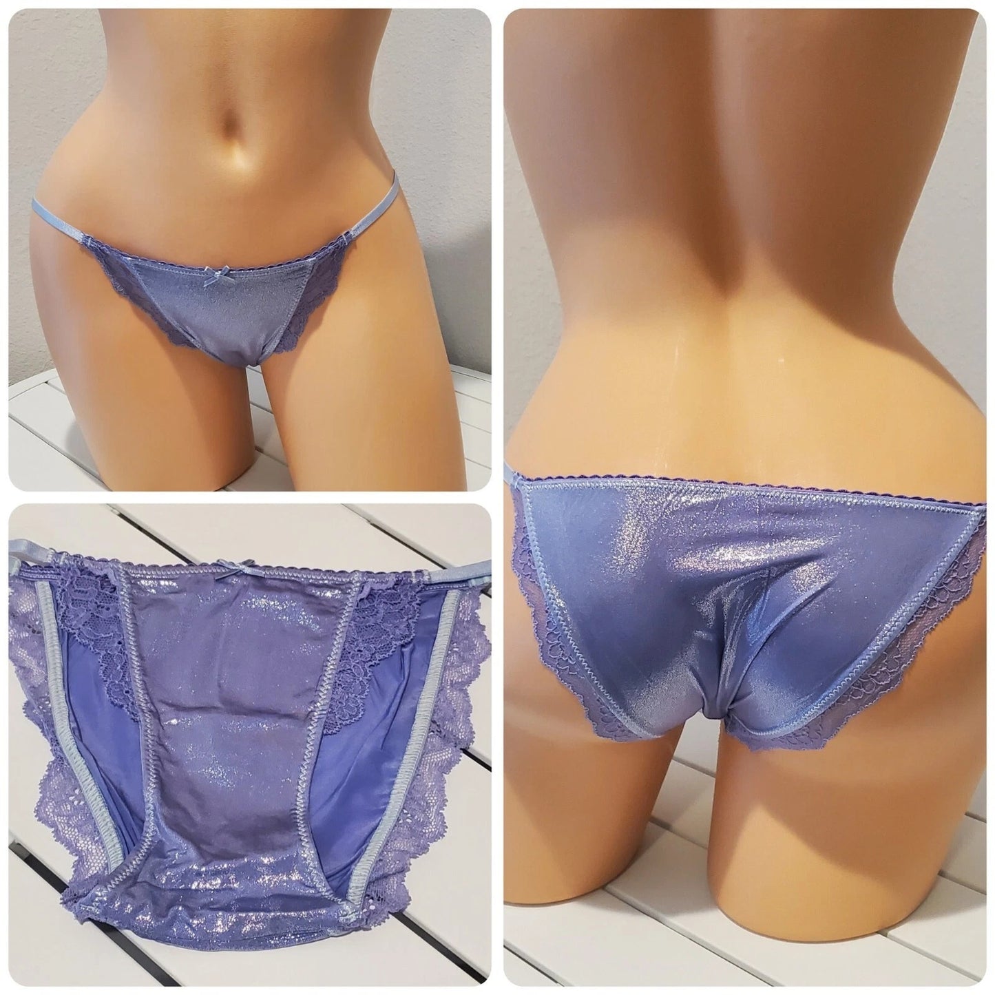 Victoria's Secret Dream Angels String Bikini Panty Shiny Lace Purple Cosmo XS