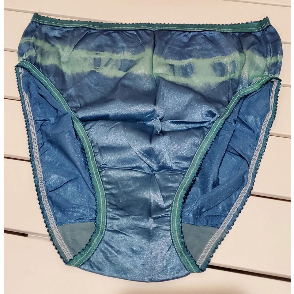 Shadowline 17842 Women's Hi Cut Panty Nylon Brief Rainbow Shift Green On Blue 6