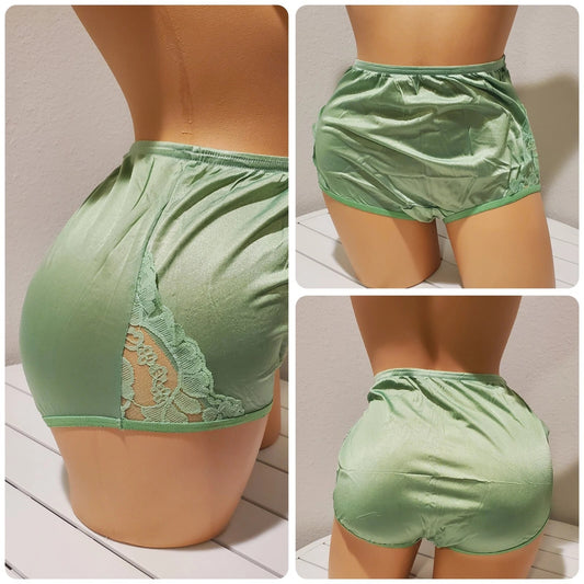 Vanity Fair Lace Nouveau Nylon Full Cut Panty Lace Shiny Paris Green 8/XL - Star Vintage & More Star Vintage And More LLC