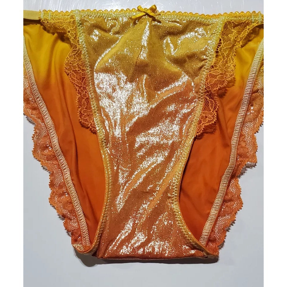 Victoria's Secret Dream Angels String Bikini Panty Shiny Ombre Fire Yellow Orange - Star Vintage & More
