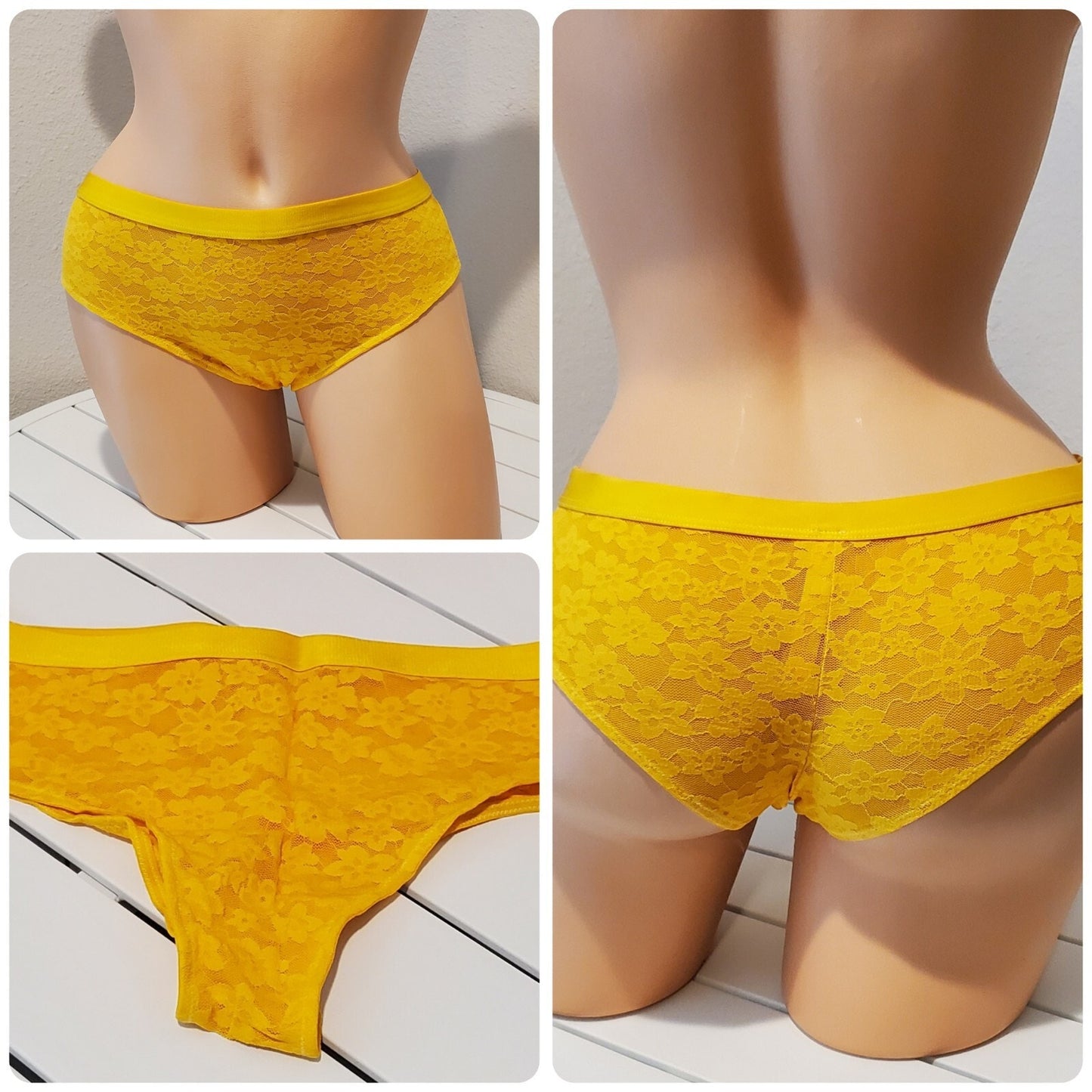 Victoria's Secret PINK Floral Lace Cheekster Panty Tulip Yellow 6/M