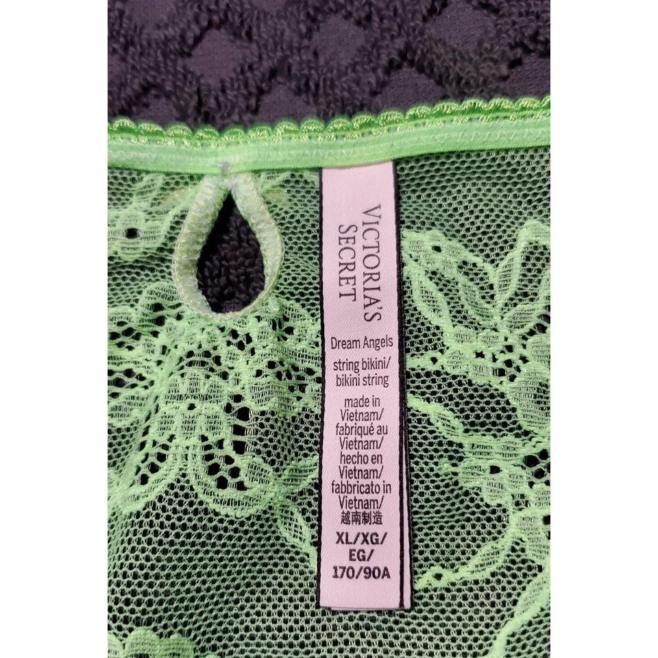 Victoria's Secret Dream Angels String Bikini Panty All Lace Green Poison Apple 8