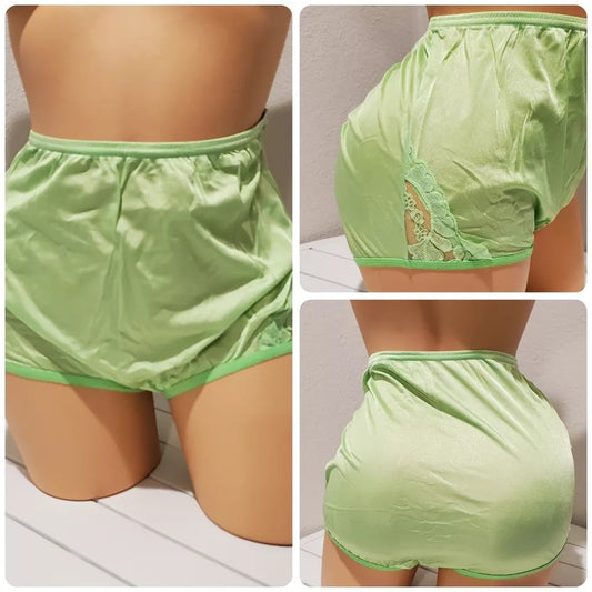 Vanity Fair Lace Nouveau Nylon Full Cut Panty Lace Shiny Arctic Lime Green 7/L - Star Vintage & More Star Vintage And More LLC