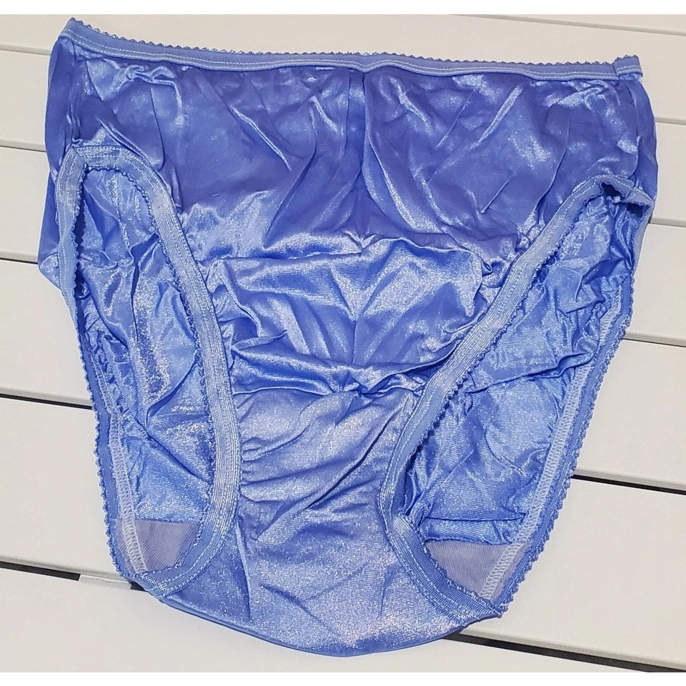 Shadowline 17842 Women's Hi Cut Panty Shiny Nylon Brief Full Coverage Blue Eyes