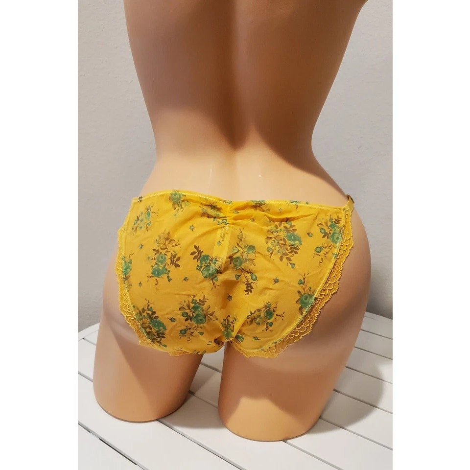 Victoria's Secret Dream Angels Bikini Panty Sheer Floral Print Naples Yellow 8