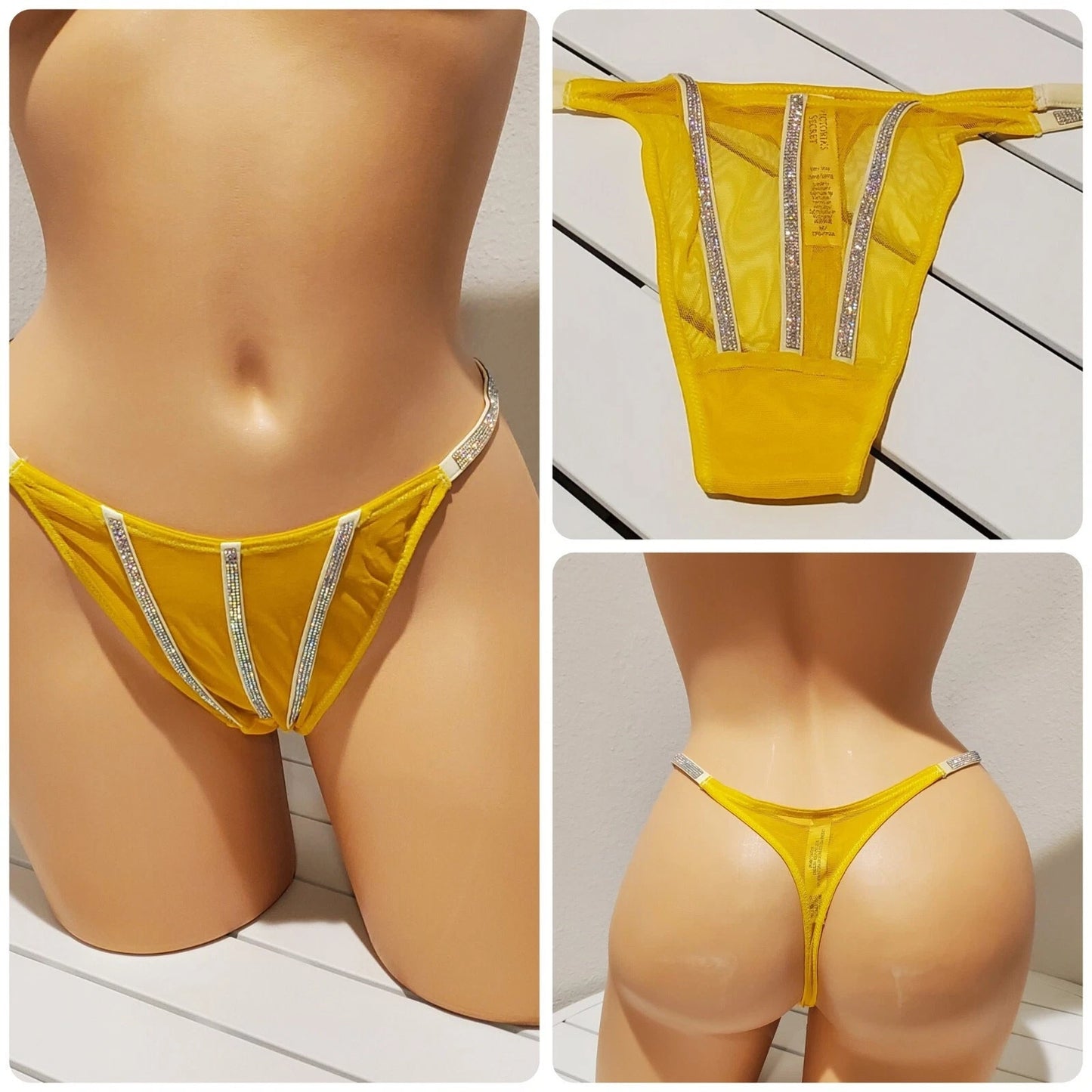 Victoria's Secret Very Sexy Shine Strap Thong Panty Semi Sheer Carnation Yellow