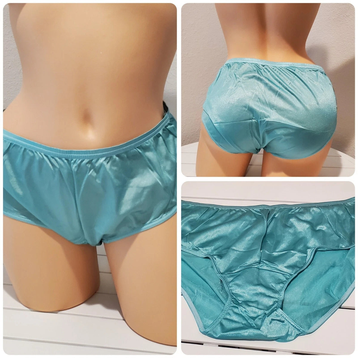 Shadowline 11032 Bikini Panty Shiny Nylon Full Cut Silky Botanical Blue