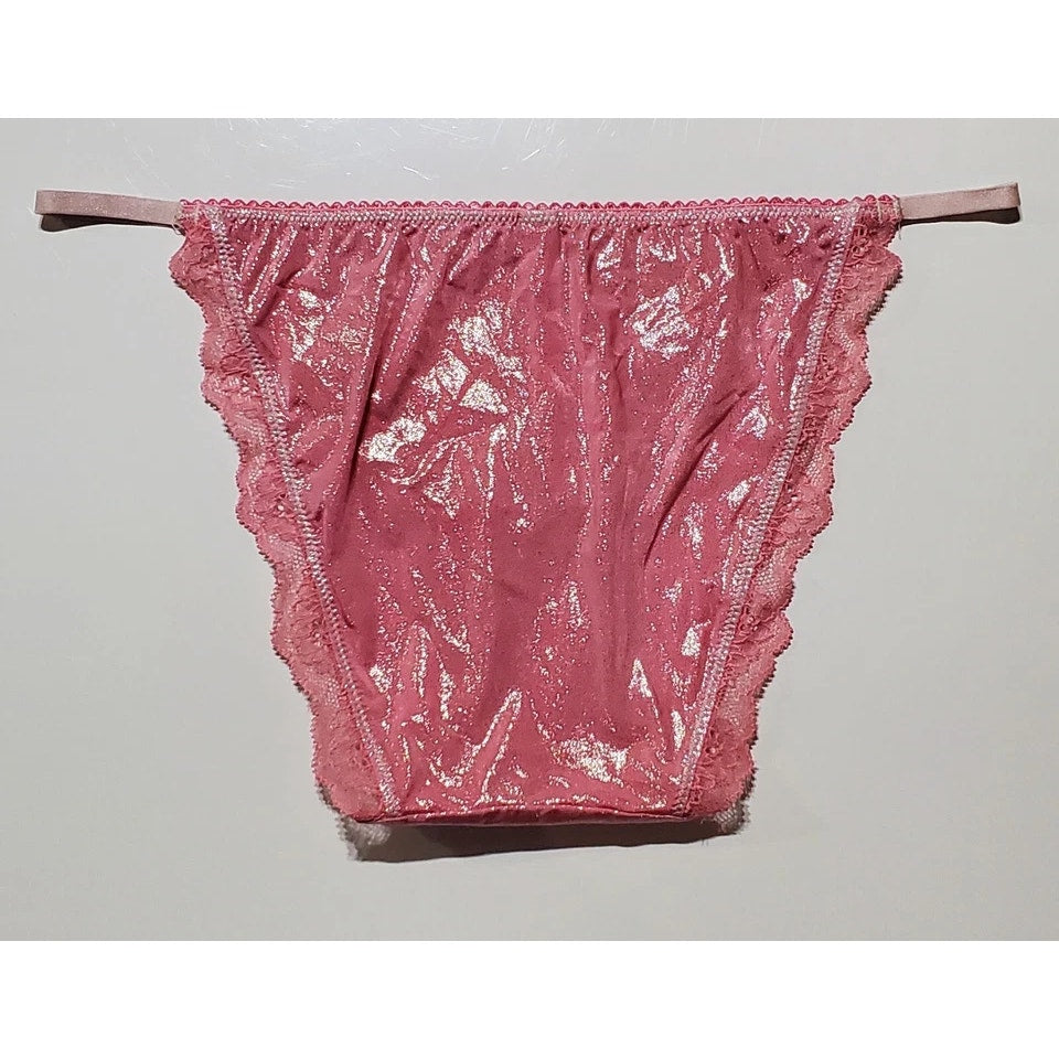 Victoria's Secret Dream Angels String Bikini Panty Shiny Lace Pink Watermelon XS