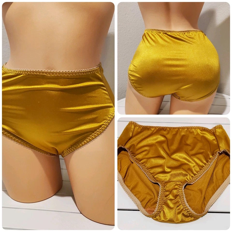 Vanity Fair 48301 Shiny Nylon Satin Stretch Hi Cut Brief Panty Bold Gold