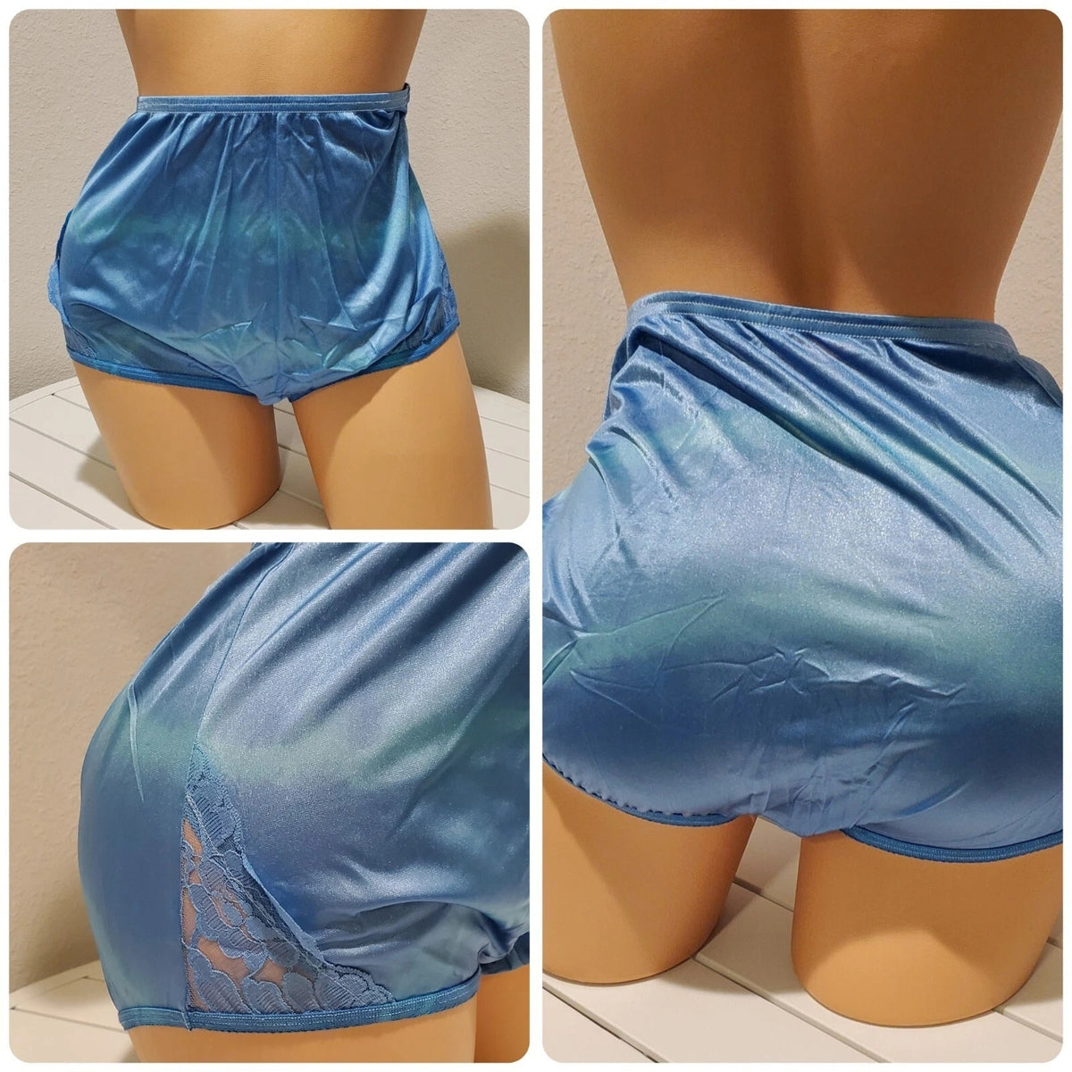 Vanity Fair Lace Nouveau Nylon Full Cut Panty Rainbow Shift Sky Blue On Blue 7/L