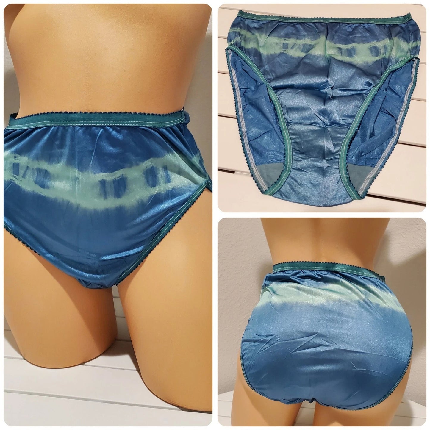 Shadowline 17842 Women's Hi Cut Panty Nylon Brief Rainbow Shift Green On Blue 6